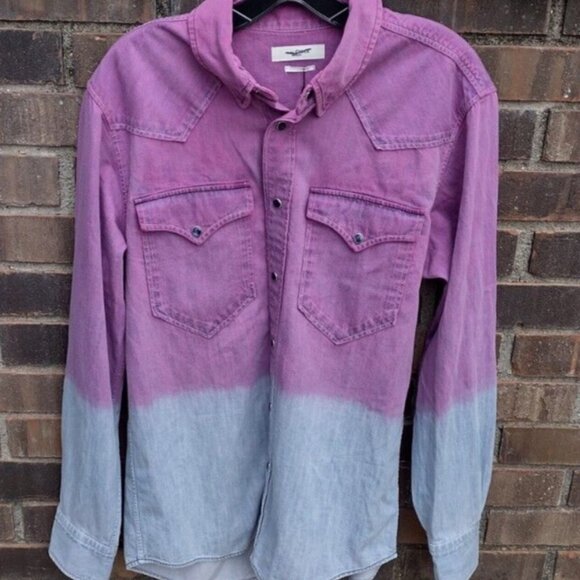Isabel Marant Etoile Pitti Ombre Denim Western Pearl Snap Shirt Purple Pink Blue - Picture 4 of 10